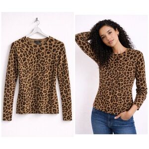 Morgan Taylor 100% Cashmere Leopard Print Fitted Sweater Size Small